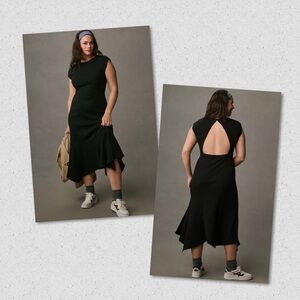 DAILY PRACTICE by Anthropologie Women's Black Highline Short Sleeve Maxi Dress L